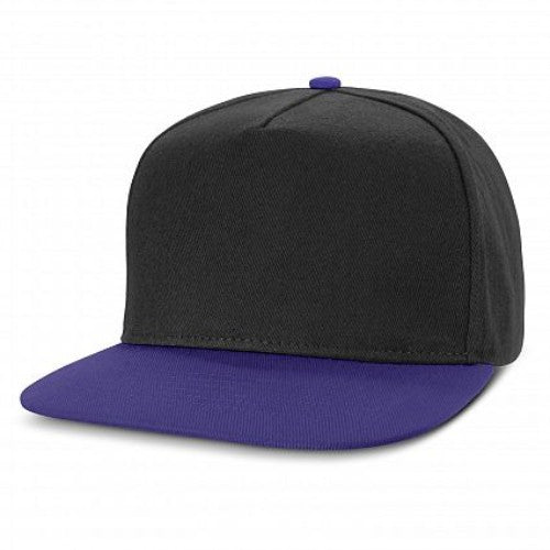 Set of 6 Crusade Contrast Flat Peak Caps in black and royal blue, featuring a trendy design and adjustable snapback.