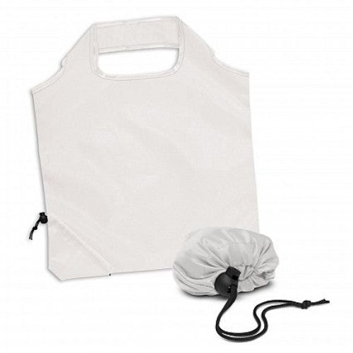 Set of 20 white Ergo Fold Away Bags, lightweight 190T polyester, foldable into drawstring pouches for easy transport and storage.