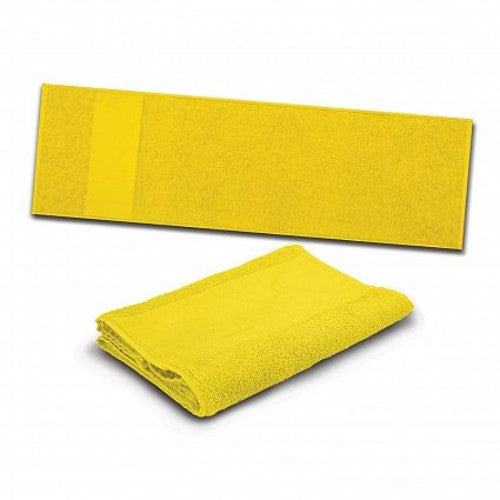 Set of 6 vibrant yellow sports towels made from 420gsm cotton, perfect for workouts, yoga, and outdoor activities.