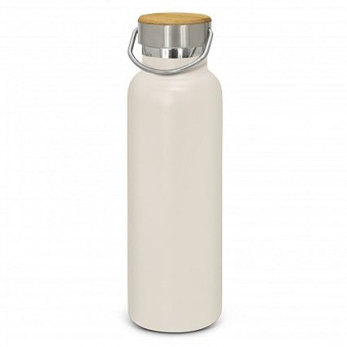Nomad Deco Vacuum Bottle in white, 650ml, double wall insulated, stylish bamboo lid, keeps drinks cold for 24 hrs.