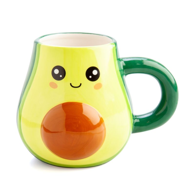 3D avocado-shaped mug (15cm) with a protruding pit, perfect for coffee lovers and quirky kitchen décor.