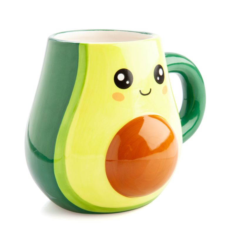 Charming 3D avocado mug, featuring a rounded pit; perfect for coffee, tea, or smoothies.