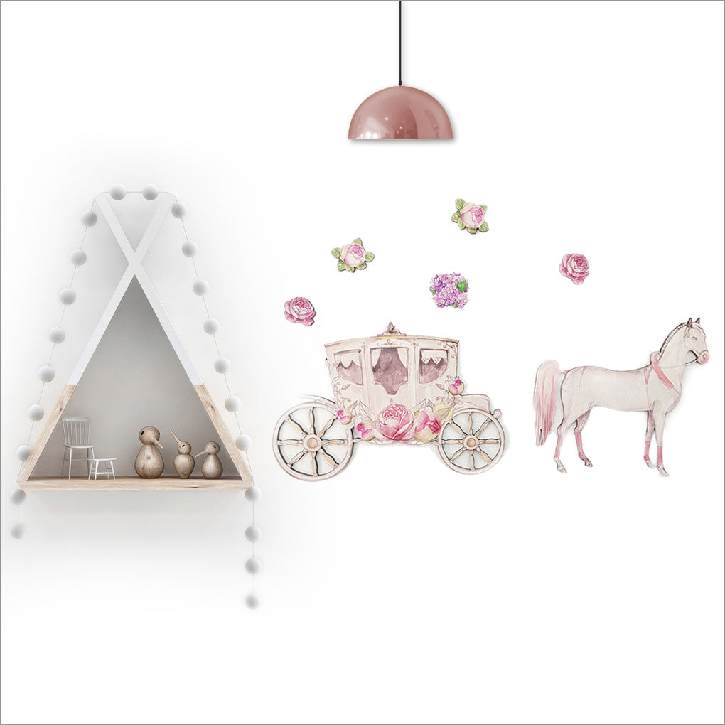 Pine wall art featuring a horse and carriage, crafted from eco-friendly pine veneer, perfect for rustic home decor.