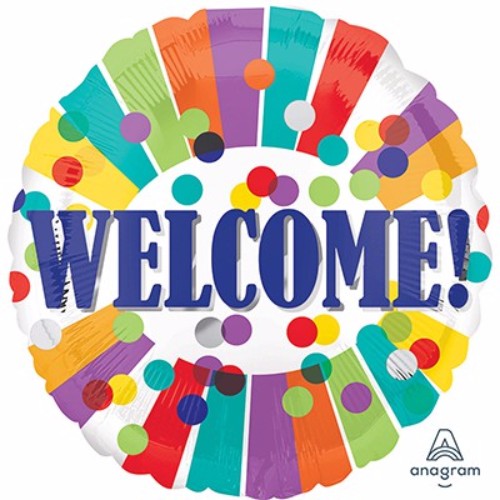 45cm foil balloon with colorful dots and stripes, perfect for celebrations and easy to inflate with helium.
