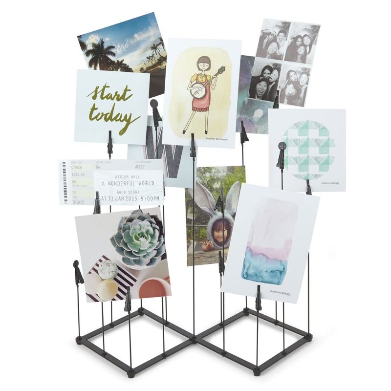 Crowd Photo Display in black showcasing up to 15 photos with adjustable height wires, perfect for home decor.