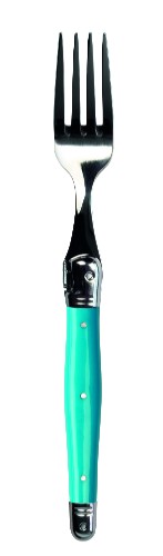 Elegant set of 3 Verdier blue forks with stainless steel blades and comfortable resin handles, featuring the Laguiole Bee.