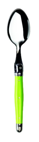 Set of 3 Verdier Green spoons, crafted from stainless steel with vibrant resin handles, showcasing the Laguiole bee emblem.