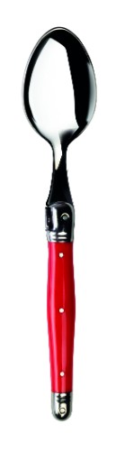 Elegant red handle spoons by Andre Verdier, stainless steel, Laguiole Bee, pack of 3, perfect for stylish dining.