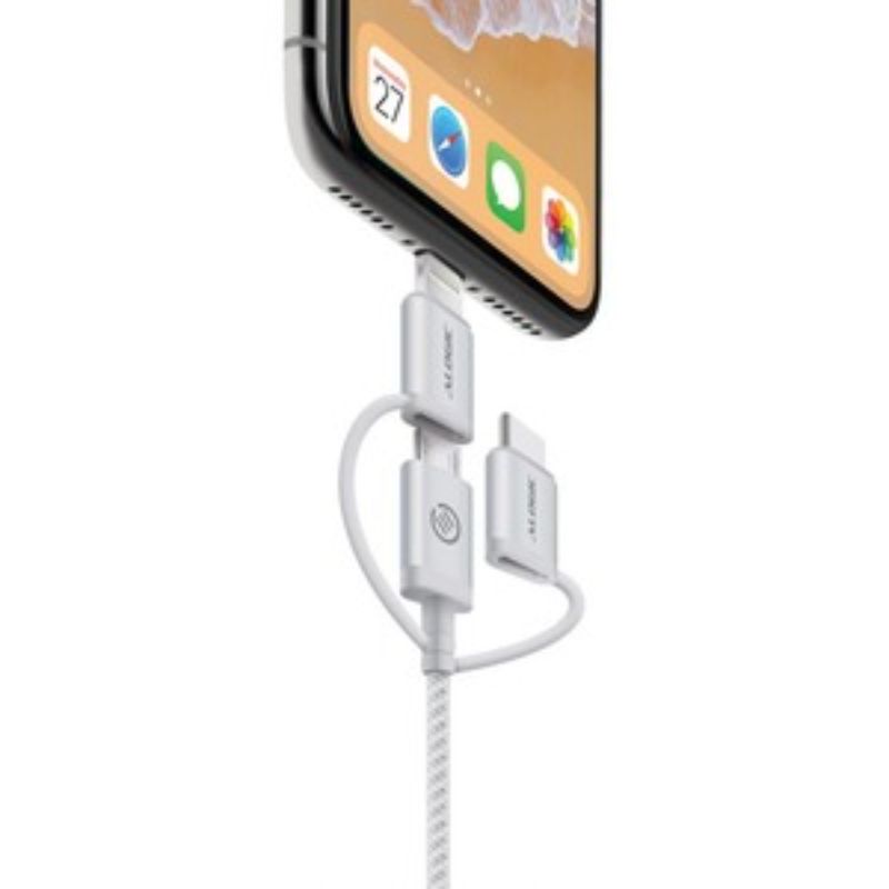Alogic 30 cm 3-in-1 cable with USB-A, Micro USB, Lightning, and USB-C connectors for versatile charging and data transfer.