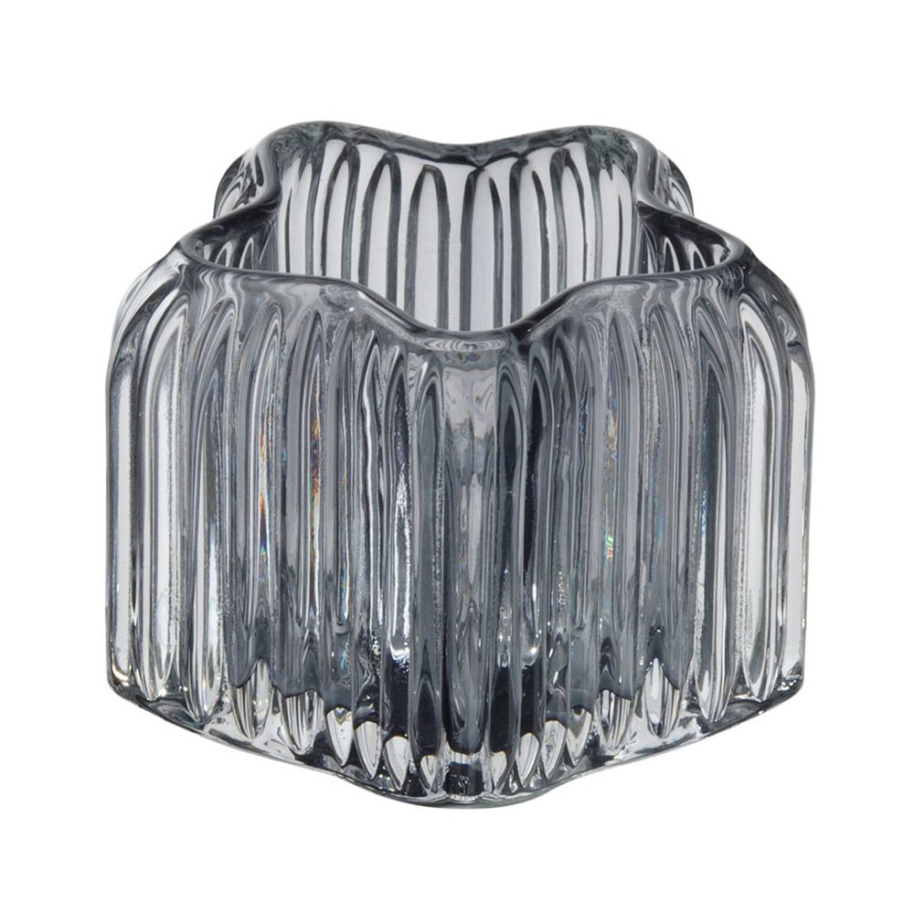 Light grey glass Christmas star candle holder, elegant decor for festive celebrations, perfect for tealight or votive candles.