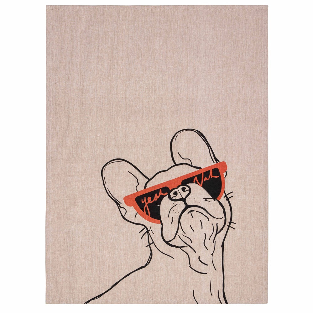 Stylish 50x70cm tea towel with unique 'Yeah Nah' print, made of absorbent 100% cotton, ideal for drying dishes.