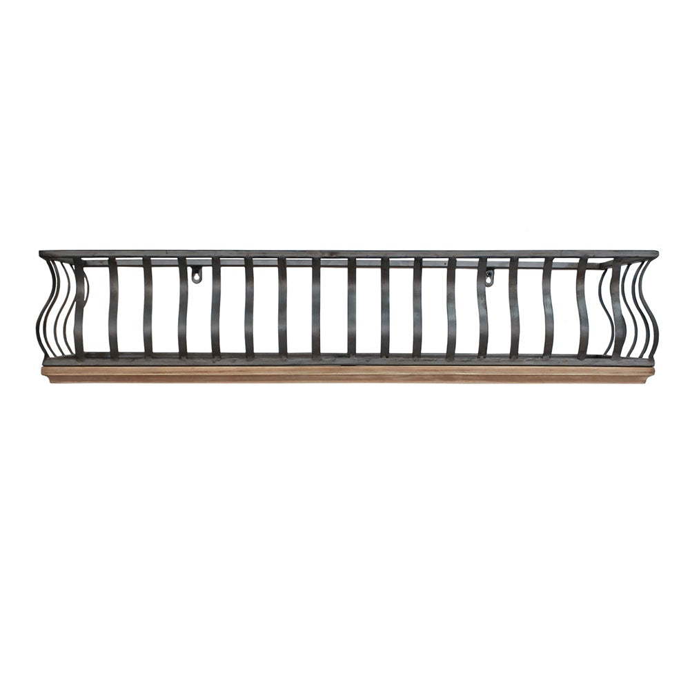 Stylish wood and iron wall shelf for storage, measuring 82x20x17 CM, perfect for living areas and bedrooms.