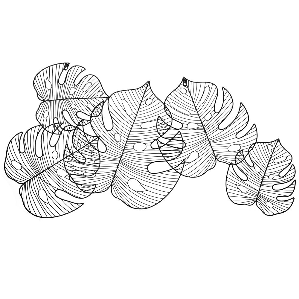Metal wall art featuring a leaf collage design, crafted from 100% iron, ideal for enhancing interior or exterior spaces.