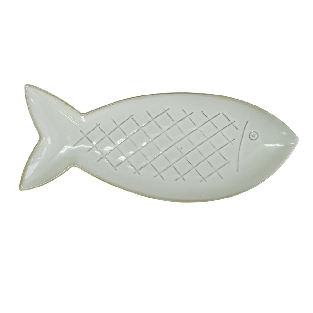 Elegantly crafted porcelain fish plate, 250 x 100 x 20MM, perfect for decoration or versatile storage of small items.