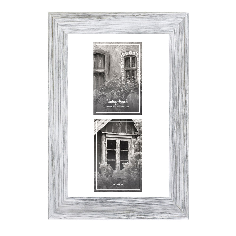 Vintage grey wash photo frame for two 4x6 inch photos, perfect for displaying cherished memories.