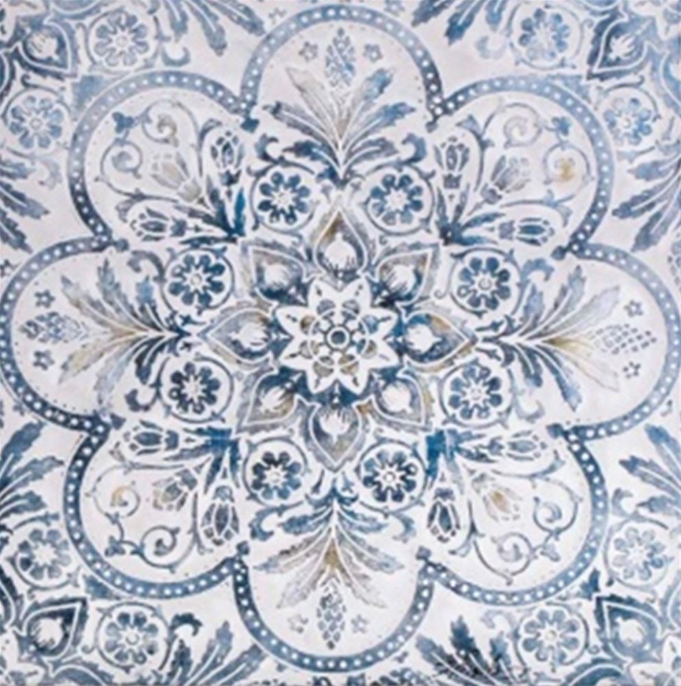 Hand-painted blue mosaic oil painting on thick canvas, ready to hang, perfect for enhancing home decor.