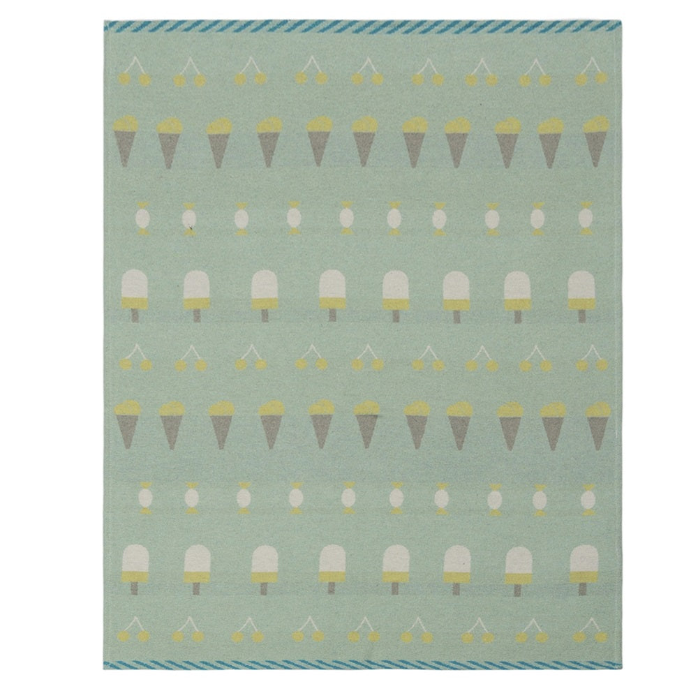 Stylish blue ice cream-themed baby blanket by David Fussenegger, measuring 70 x 90cm.