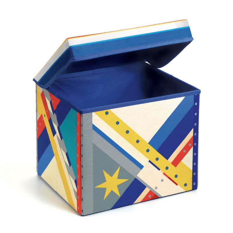 A colorful rocket-shaped toy box for kids, promoting creativity and organization in play areas.