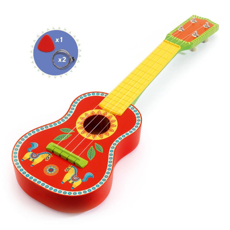 Colorful Animambo Ukulele featuring 4 nylon strings, perfect for beginners and a stylish home decor piece.