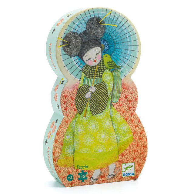 Colorful 36-piece Kokeishi puzzle by Djeco featuring charming traditional Japanese dolls, perfect for children's cognitive development.