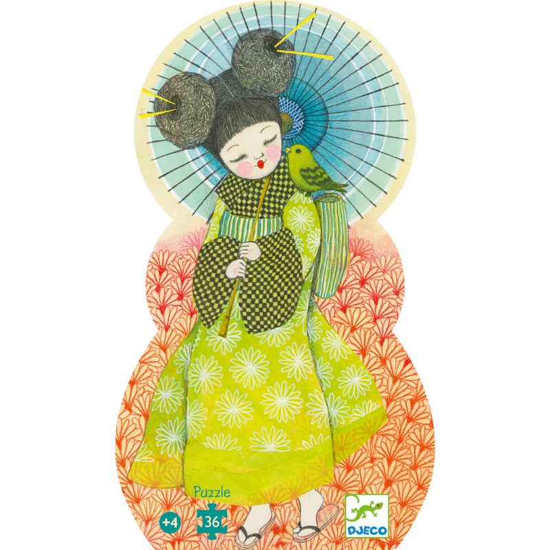 Colorful 36-piece Kokeishi puzzle by Djeco featuring traditional Japanese dolls, promoting creativity and fine motor skills.