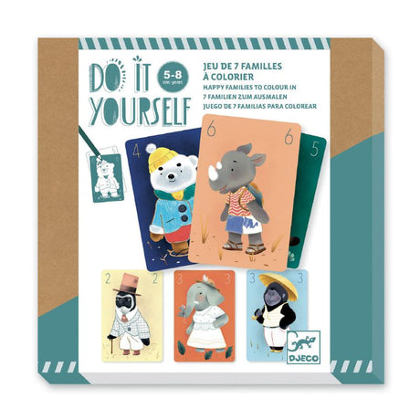 Colorful DIY card game by Djeco for kids, fostering creativity through imaginative creature design and artistic expression.