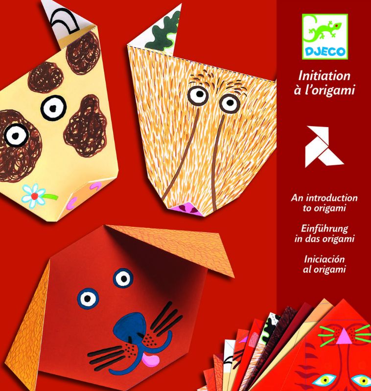 Colorful Djeco Origami Set featuring six vibrant animal designs for creative paper folding and imaginative play.