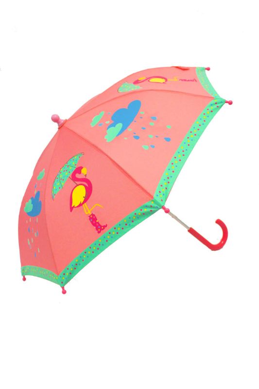 Vibrant flamingo umbrella with color-changing design, perfect for stylish rainy days and easily spotted in a crowd.