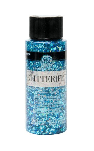 Glitterific Acrylic Paint in 2oz bottles, featuring vibrant sparkles for versatile crafting on various surfaces.