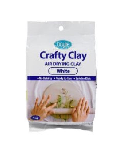 Boyle Crafty Clay Air Dry 1kg White, versatile, ready-to-use clay for arts, crafts, and kids' activities, safe and easy to mold.