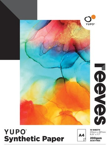 Reeves Yupo Pads with 10 sheets of durable, moisture-resistant synthetic paper for vibrant art and mixed media projects.