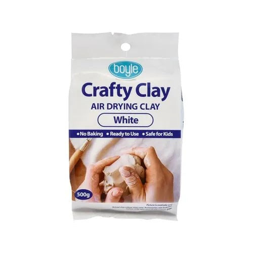 Boyle Crafty Clay 500g white air-drying clay, safe and easy to mold for arts, crafts, and kid activities.