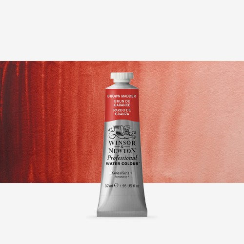 Winsor & Newton Professional Watercolour 37ml Madder S1, vibrant, lightfast, excellent for washes and layering in art.