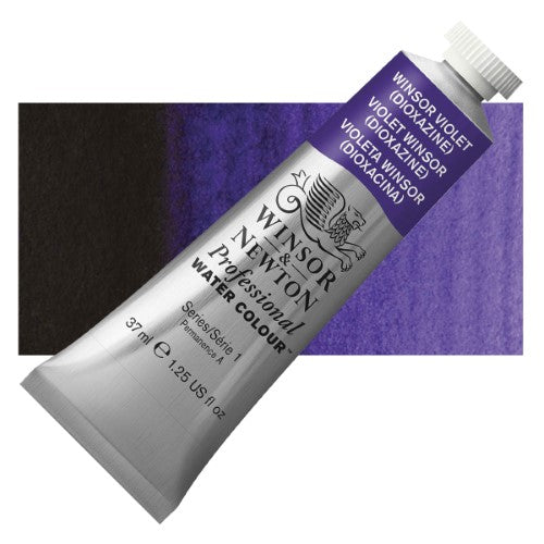 Winsor & Newton 37ml watercolour tube in Winsor Violet Dioxazine, offering vibrant, lightfast color for professional artists.