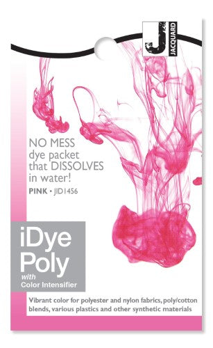 Dissolvable packet of Jacquard Idye Poly for vibrant dyeing of synthetic fabrics and materials, easy to use and mess-free.