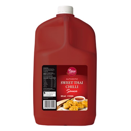 Authentic 5L Sweet Thai Chilli Sauce by Asian Essentials, perfect for stir-fries, dipping, and marinating.