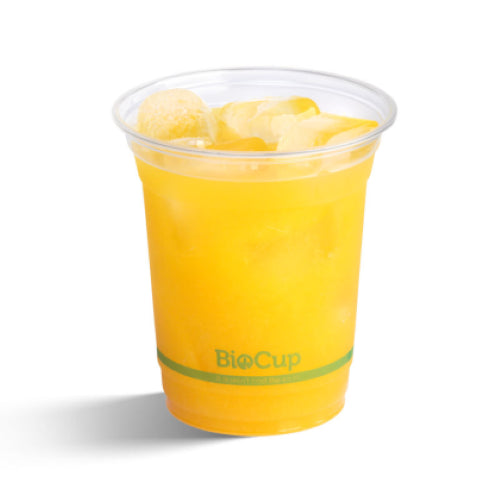 Bioplastic 420ml clear cup from BioPak, made from plants, compostable, ideal for cold drinks, pack of 50.