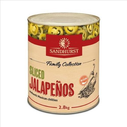 Sliced jalapenos in a 2.8KG pack, perfect for adding spice to nachos, salads, and sandwiches.