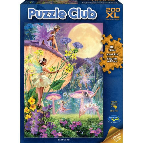 Enchanting 200pc XL jigsaw puzzle featuring fairies and flowers, perfect for ages 7+, eco-friendly, and engaging for families.