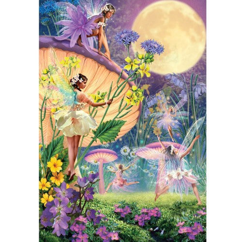 Extra large 200-piece jigsaw puzzle featuring fairies and flowers, perfect for ages 7+, eco-friendly, made in New Zealand.