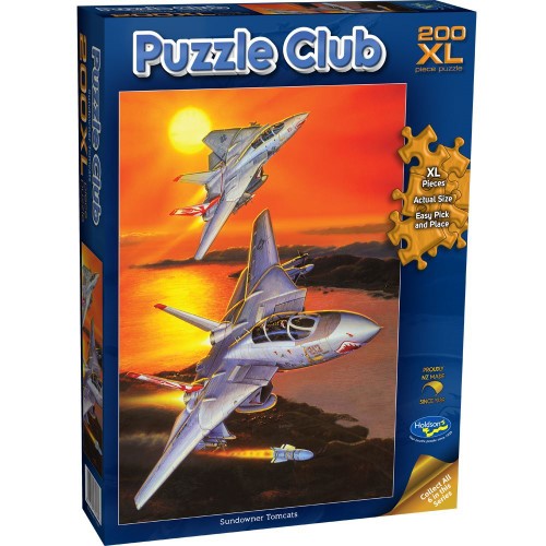 Vibrant 200pc XL Holdson puzzle featuring Tomcats at sunset, perfect for ages 7+, eco-friendly materials.