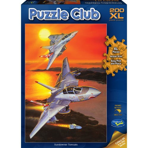 Vibrant 200pc XL jigsaw puzzle featuring Tomcats at sunset, eco-friendly and perfect for ages 7 and up.