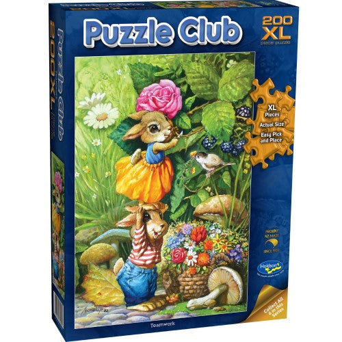 Extra large 200-piece Holdson puzzle featuring a vibrant teamwork design, perfect for family fun and cognitive development.