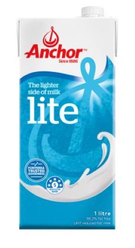 Anchor Milk UHT Lite Blue, 1L carton of reduced-fat, creamy dairy milk from New Zealand, perfect for versatile use.