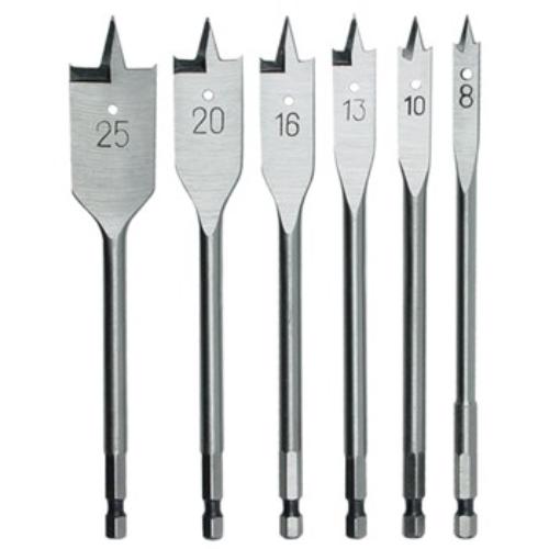 Rex-Plus Tri Point Power Bit Set of 6 includes sizes 8-25mm for precise wood drilling with clean edges and minimal tear-out.