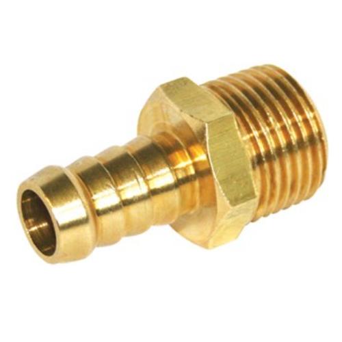 Brass hose connector with 1/4" BSP male fitting and 3/8" tail, ensuring durable, leak-proof plumbing connections.