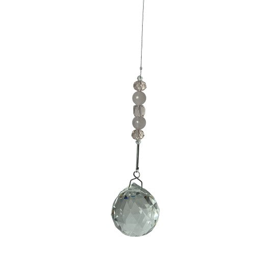 30mm aurora crystal ball with Rose Quartz beads, promoting love, harmony, and emotional healing in any space.