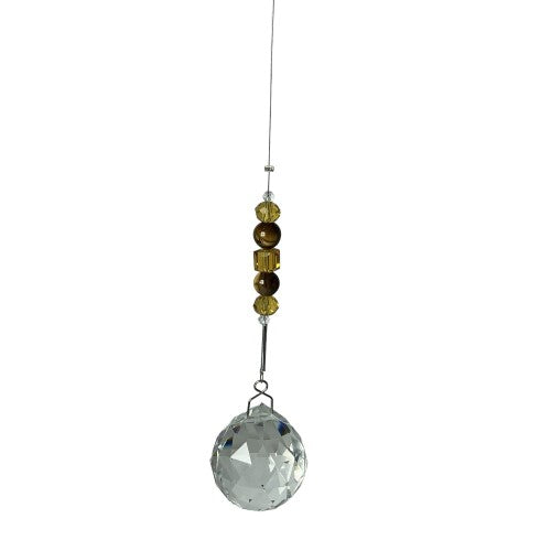 30mm aurora crystal ball with Tiger's Eye beads, promoting balance and energy harmonization in an elegant design.