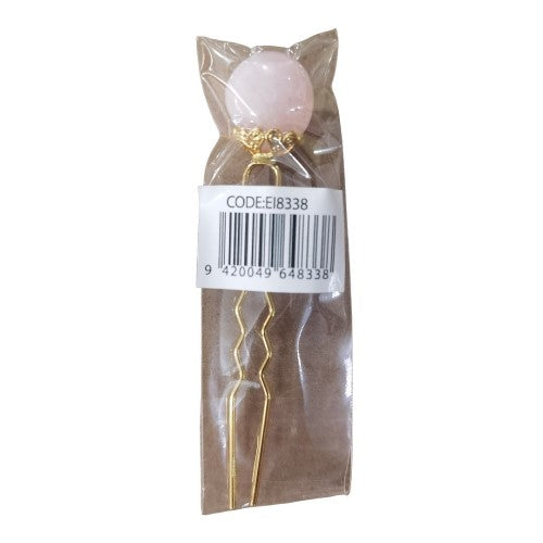 Rose Quartz Double Insert Hair Pin featuring authentic rose quartz crystals for elegant hairstyles and versatile styling options.