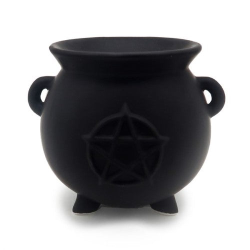 Oil Burner - Witches Cauldron Pentagram Black Ceramic